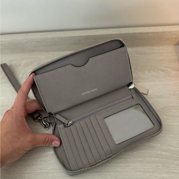 Michael Kors Gray Studded Large Zip Around Wallet - Picture 4 of 4